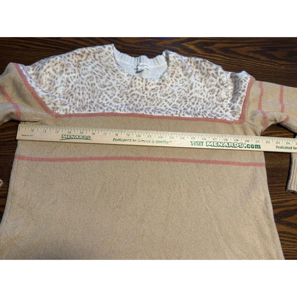 beachlunchlounge‎ Collection Leopard Print Striped Sweater Women's XL Tan Pink